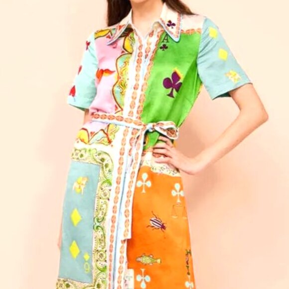 BUTTON DOWN ALICE IN WONDERLAND CARDS MAXI DRESS SQUARES OF HEARTS , CLUBS DRESS - Picture 6 of 6